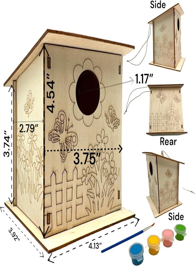Cliths Wooden Birdhouse Crafting Kit: 8 DIY Unfinished Bird Houses with Paints and Brush for Kids and Adults (4.13 x 3.92 Inch) - Image 2